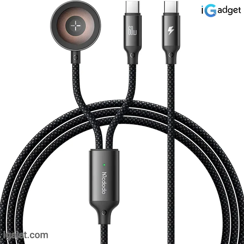 کابل فست شارژ تایپ سی به تایپ سی و شارژر وایرلس اپل واچ 60 وات 1.2 متری مک دودو CA-2200